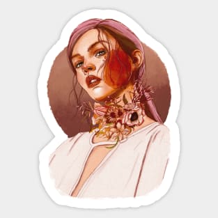 Beautiful portrait design girl aesthetic watercolor artistic Sticker